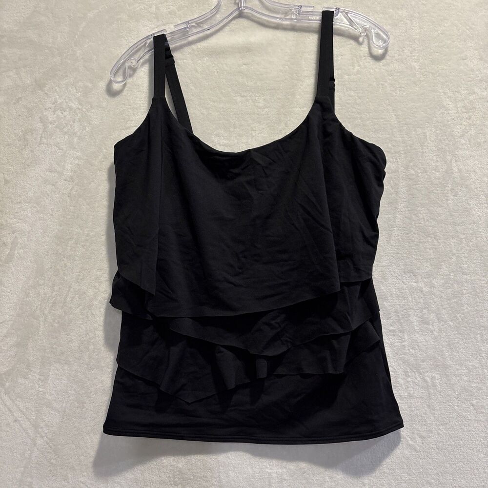 Coco Reef Classic Solids Aura Ruffle Underwire Tankini Top Black Bra Size 36F